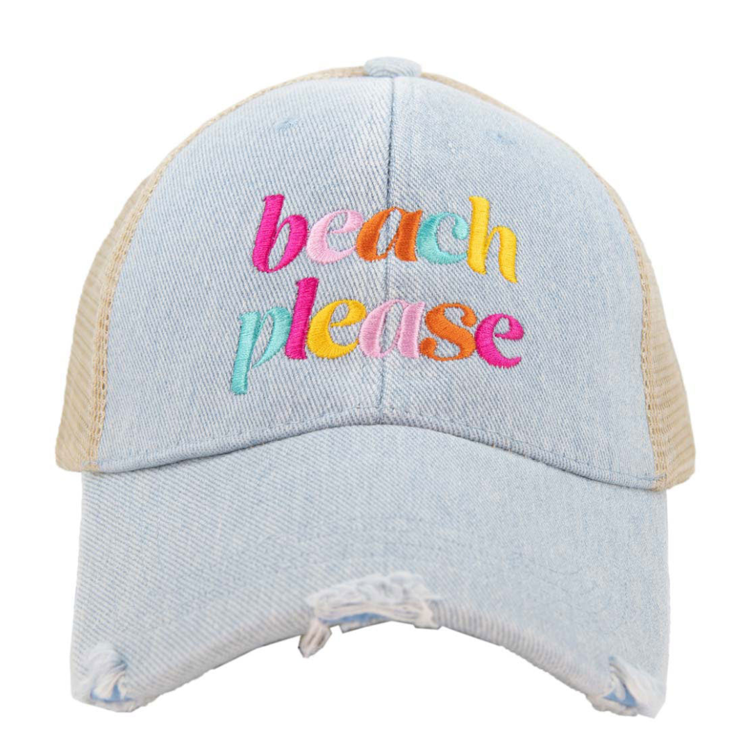 Beach Please lowercase Denim hat
