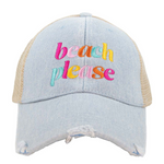 Beach Please lowercase Denim hat