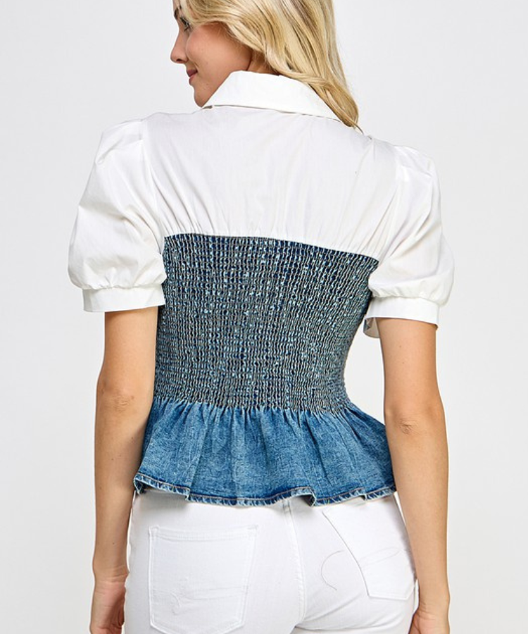 Kira's Peplum Denim Top